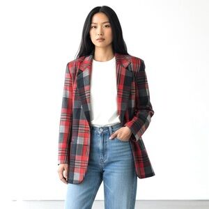 Vintage 80s Tartan Plaid Wool Oversized Boxy Blazer